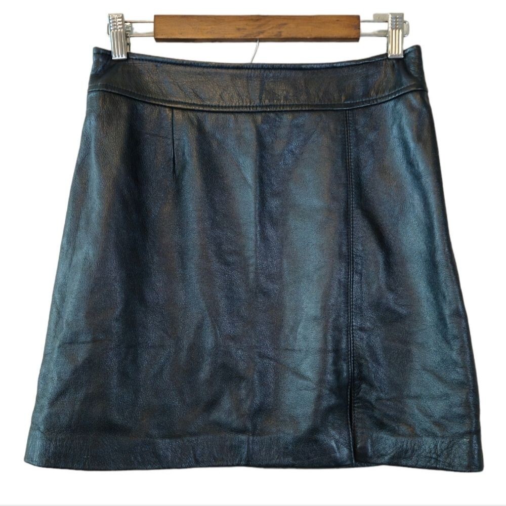 NY&Co Black 100% Leather Mini Skirt womens size 6